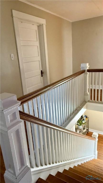 staircase with wood finished floors