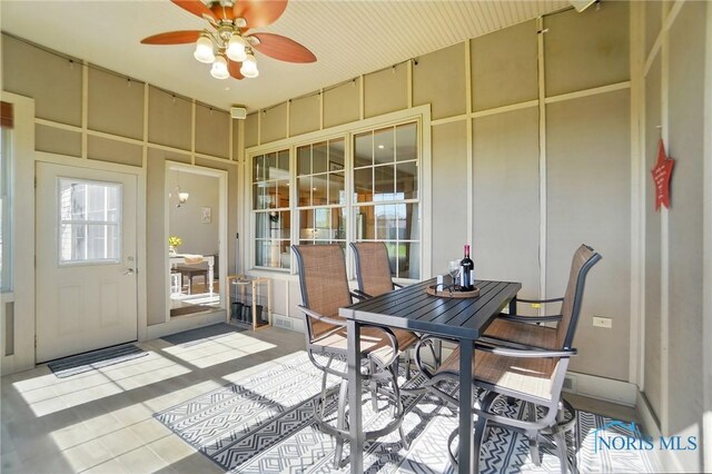 view of patio / terrace with ceiling fan and outdoor dining space