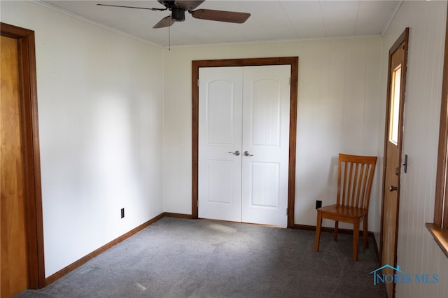 306 Lincoln St, Lyons, OH 43533 - unfurnished bedroom with carpet flooring, baseboards, a ceiling fan, a closet, and ornamental molding