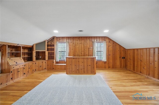 160 Winfield Dr, Bowling Green, OH 43402 - bonus room featuring lofted ceiling, wood finished floors, wood walls, and visible vents