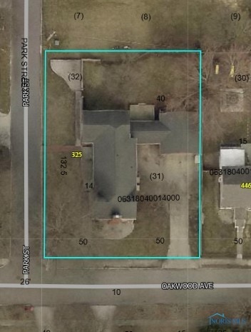 325 Park St, Bryan, OH 43506 - aerial view of property's location with property parcel outlined