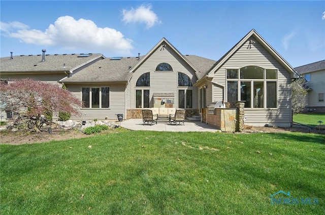 3862 Ravine Hollow Ct, Maumee, OH 43537 - back of house featuring outdoor lounge area, area for grilling, a patio area, a lawn, and roof with shingles