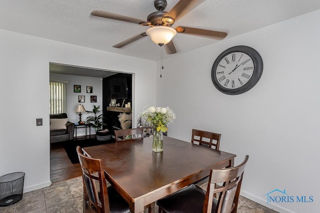 853 Circleview Dr, Toledo, OH 43615 - dining room with baseboards, ceiling fan, stone finish floor, and a textured ceiling