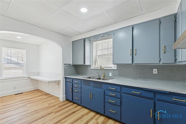 2000 Oakwood Ave, Toledo, OH 43607 - kitchen featuring blue cabinets, light countertops, and a sink