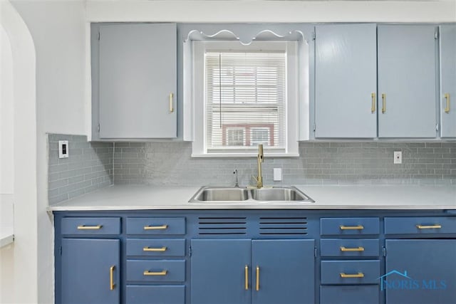 2000 Oakwood Ave, Toledo, OH 43607 - kitchen featuring blue cabinets, light countertops, and a sink