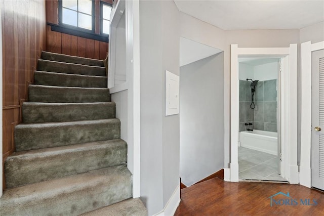 2000 Oakwood Ave, Toledo, OH 43607 - stairway with baseboards and wood finished floors