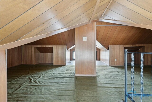 2000 Oakwood Ave, Toledo, OH 43607 - additional living space featuring wooden walls, vaulted ceiling, and carpet