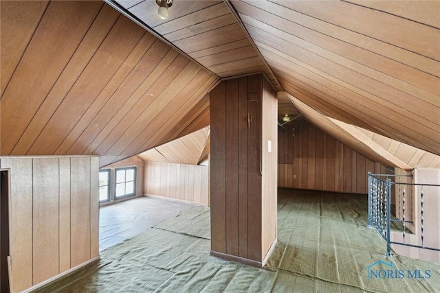 2000 Oakwood Ave, Toledo, OH 43607 - bonus room with wood ceiling, wood walls, lofted ceiling, and carpet