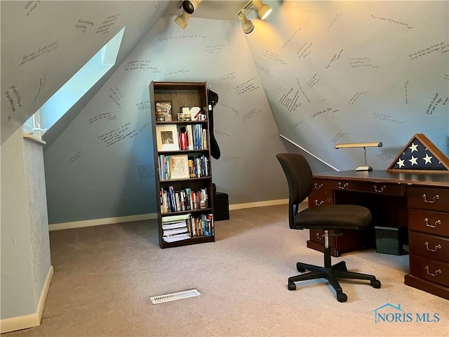 3122 Hopewell Pl, Toledo, OH 43606 - office area featuring a skylight, carpet flooring, visible vents, and baseboards