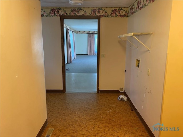 laundry room featuring baseboards, visible vents, laundry area, and washer hookup