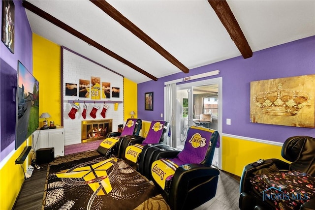 1705 Archwood Ln, Toledo, OH 43614 - game room featuring vaulted ceiling with beams and wood finished floors