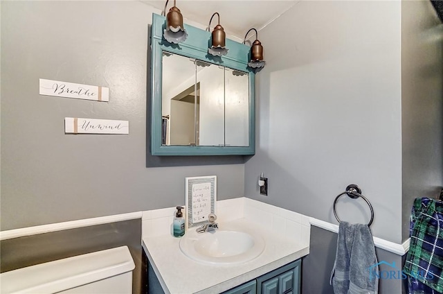 half bathroom with toilet and vanity