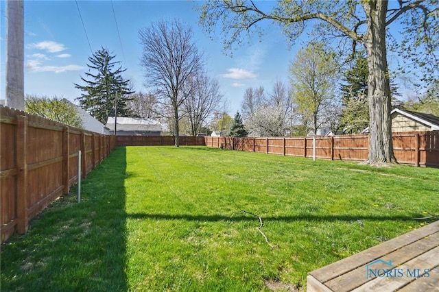 view of yard with a fenced backyard