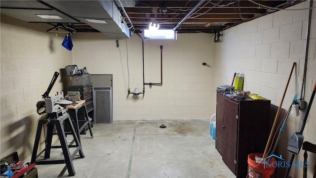 basement with concrete block wall