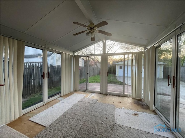 3721 Kershaw Ave, Toledo, OH 43613 - unfurnished sunroom with ceiling fan and lofted ceiling