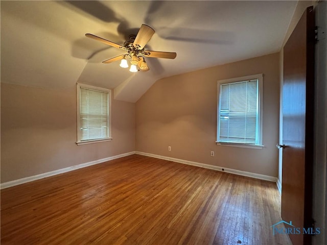 3721 Kershaw Ave, Toledo, OH 43613 - additional living space with wood finished floors, baseboards, vaulted ceiling, and ceiling fan