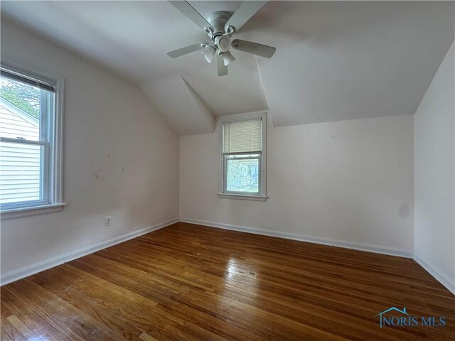 3721 Kershaw Ave, Toledo, OH 43613 - additional living space with lofted ceiling, wood finished floors, baseboards, and a ceiling fan