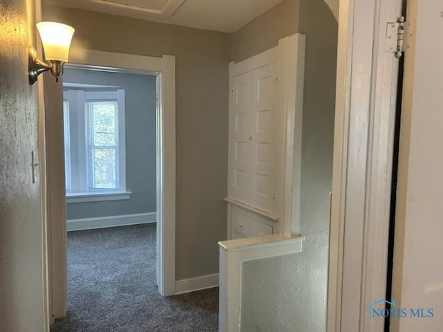 419 Spencer St, Toledo, OH 43609 - corridor with dark carpet and baseboards