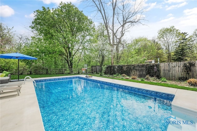 view of pool featuring a fenced in pool and a fenced backyard
