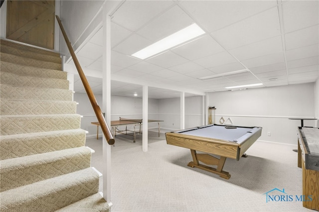 recreation room with carpet floors and pool table
