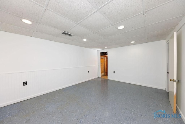 536 Edinborough Dr, Findlay, OH 45840 - empty room with recessed lighting, a paneled ceiling, baseboards, and speckled floor