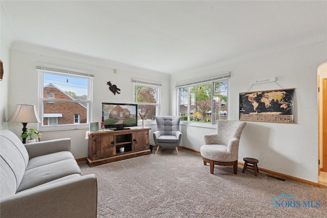 5583 304th St, Toledo, OH 43611 - living area featuring carpet, visible vents, and baseboards