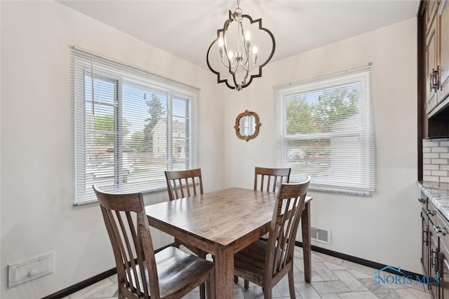 5583 304th St, Toledo, OH 43611 - dining room featuring plenty of natural light, a chandelier, baseboards, and visible vents