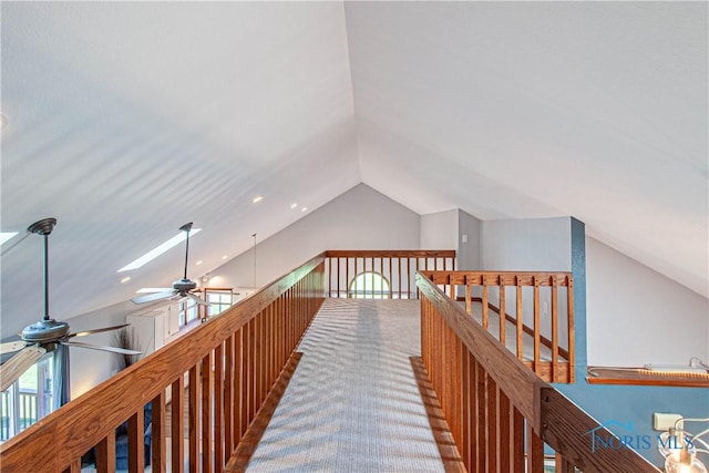 556 S Lathrop Rd, Swanton, OH 43558 - corridor featuring recessed lighting, an upstairs landing, carpet flooring, and lofted ceiling