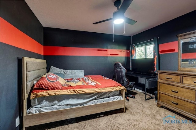 bedroom featuring carpet and ceiling fan