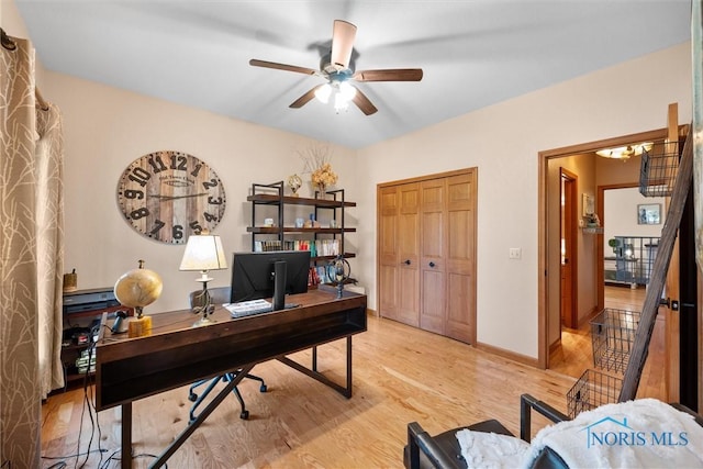 6170 S Winding Way, Swanton, OH 43558 - office area featuring light wood finished floors, ceiling fan, and baseboards