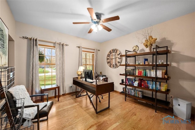6170 S Winding Way, Swanton, OH 43558 - home office featuring baseboards, a ceiling fan, and light wood-style flooring