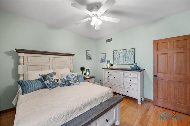 6170 S Winding Way, Swanton, OH 43558 - bedroom featuring visible vents, a ceiling fan, light wood finished floors, and baseboards