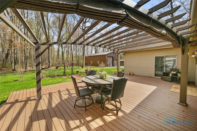 6170 S Winding Way, Swanton, OH 43558 - wooden deck with a lawn, outdoor dining space, and a pergola
