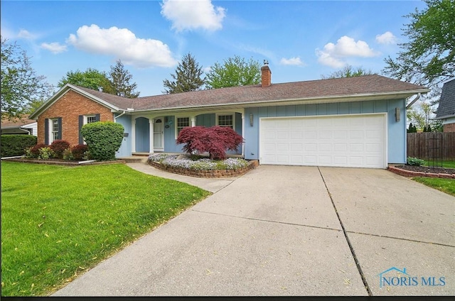 864 Cherry Ln, Waterville, OH 43566 - ranch-style house featuring a chimney, driveway, and a garage