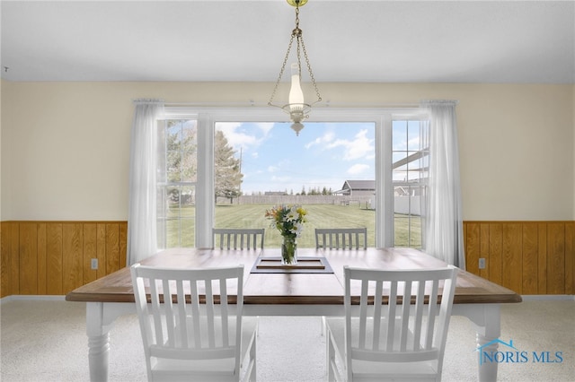 14384 Georgetown Dr, Bowling Green, OH 43402 - dining area featuring wooden walls, plenty of natural light, and a wainscoted wall