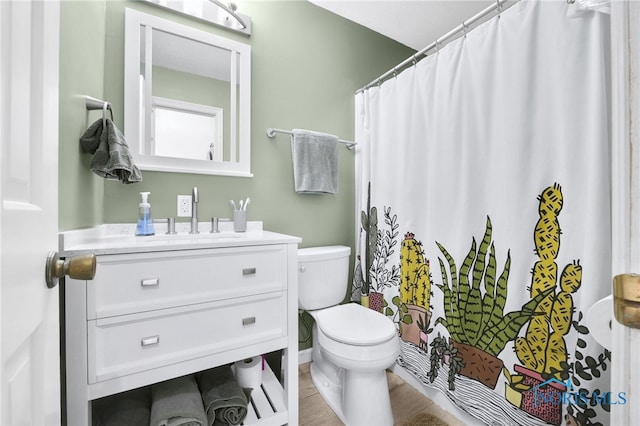 14384 Georgetown Dr, Bowling Green, OH 43402 - bathroom featuring a shower with shower curtain, toilet, and vanity