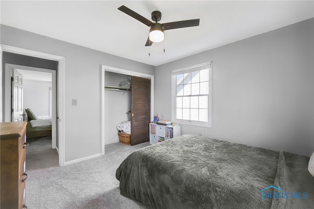 14384 Georgetown Dr, Bowling Green, OH 43402 - bedroom featuring a closet, ceiling fan, carpet floors, and baseboards