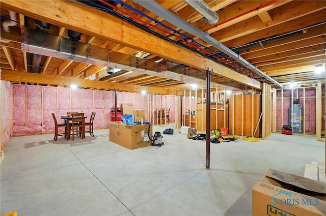unfinished basement with gas water heater
