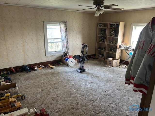 interior space with a ceiling fan and plenty of natural light