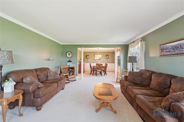 124 Miller Ave, Archbold, OH 43502 - carpeted living area with ornamental molding and a chandelier