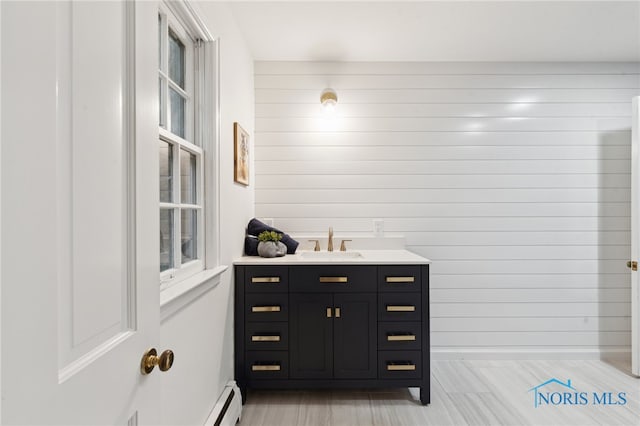 19788 Otsego Pike, Bowling Green, OH 43402 - bathroom with baseboards, wood walls, and vanity