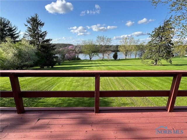 1883 Riverview Dr, Defiance, OH 43512 - deck with a yard, a water view, and view of golf course