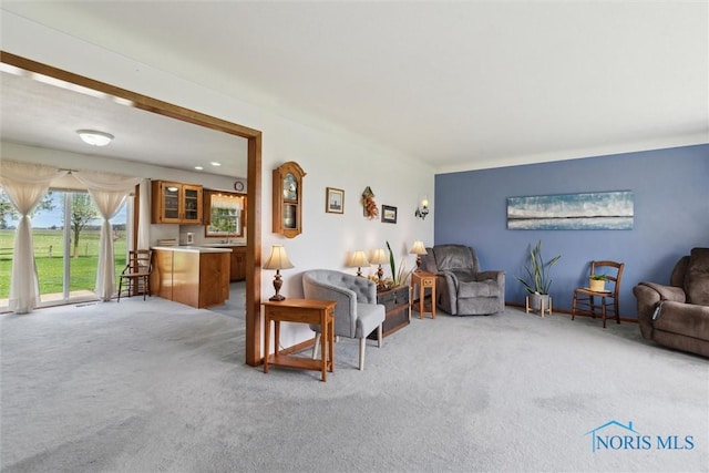 living room with light colored carpet