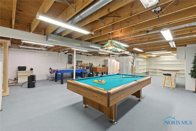 playroom with billiards and carpet flooring