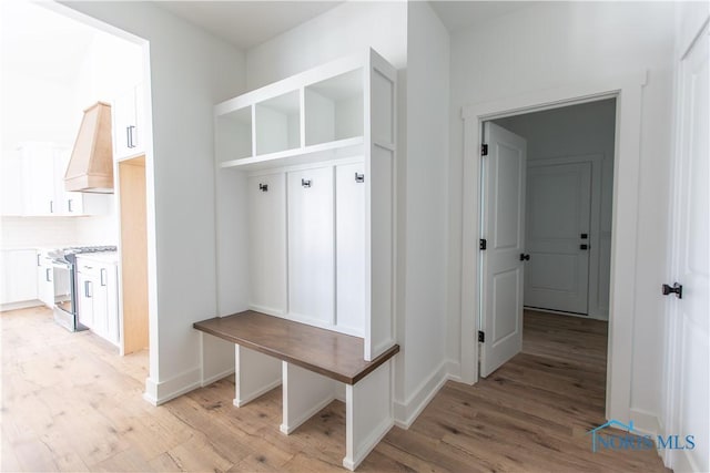 mudroom with light wood-style floors