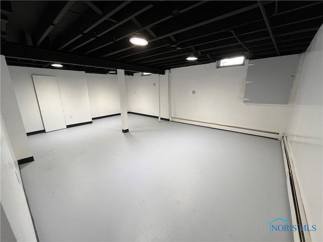 finished basement with baseboard heating