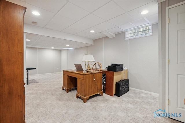 office space featuring carpet and recessed lighting