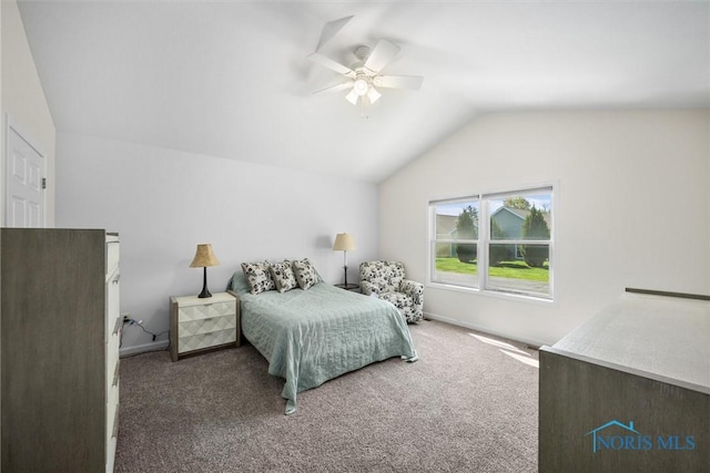 8 Zachary Cir, Waterville, OH 43566 - bedroom with baseboards, ceiling fan, carpet, and lofted ceiling