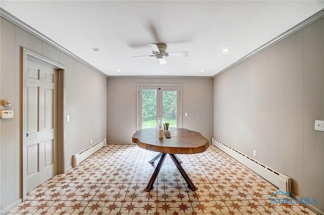 3533 Edgevale Rd, Ottawa Hills, OH 43606 - office featuring ornamental molding, light floors, ceiling fan, and a baseboard radiator