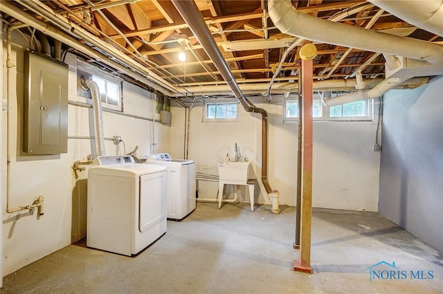 3533 Edgevale Rd, Ottawa Hills, OH 43606 - below grade area featuring a sink, electric panel, and washing machine and clothes dryer
